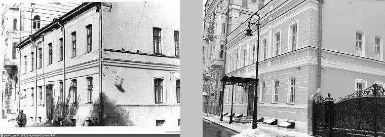 <Борисоглебский переулок (улица Писемского) д. 6 в 1988 г. (фото с pastvu.com) и в 2019 г.